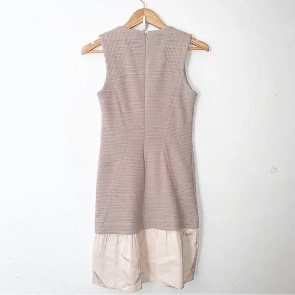 Cut 25 Yigal Azrouel Beige Sheath Dress Sz 4 Colorblock Ruffle Hem - Picture 4 of 6